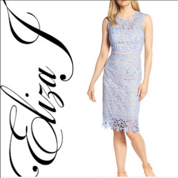 Eliza J NWT lace overlay blue sheath Dress size 10 - Picture 2 of 7